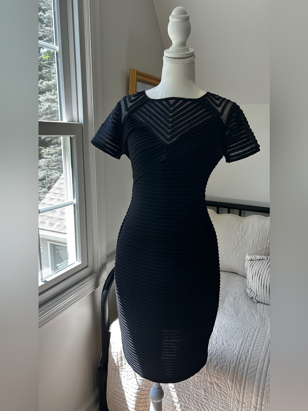 Calvin Klein Black Ribbed Sheath Midi Dress